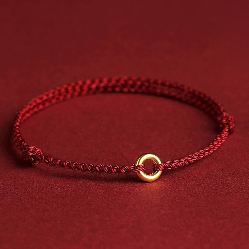 Buddha Stones Small Peace Buckle Red String Connection Braided Adjustable Bracelet Anklet - Darkred Anklet - image 0