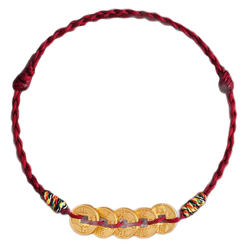 Buddha Stones Five Copper Coins Design Braided String Protection Bracelet Anklet - image 13
