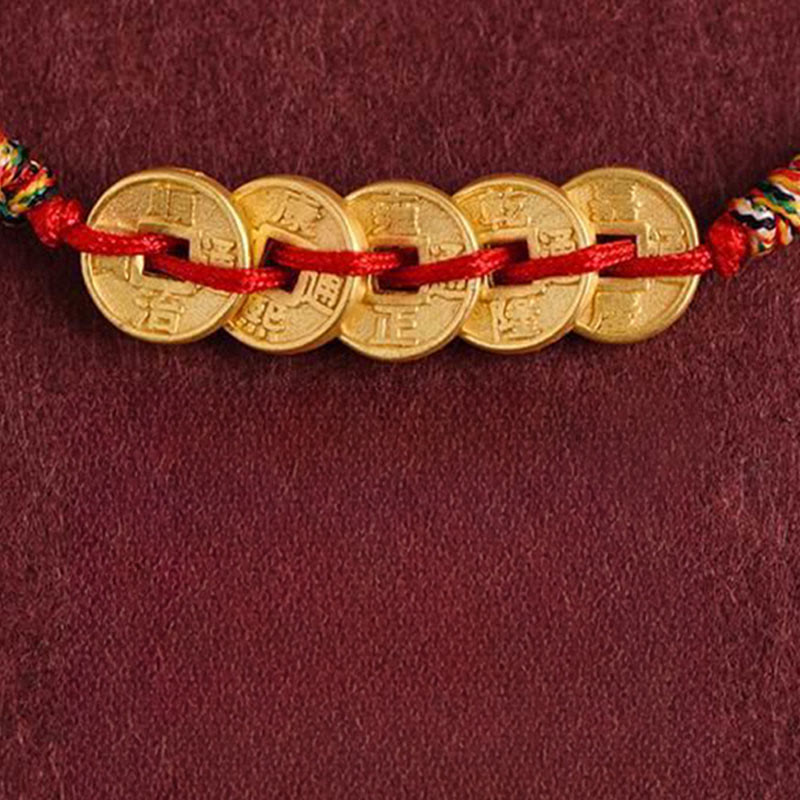 Buddha Stones Five Copper Coins Design Braided String Protection Bracelet Anklet - image 5