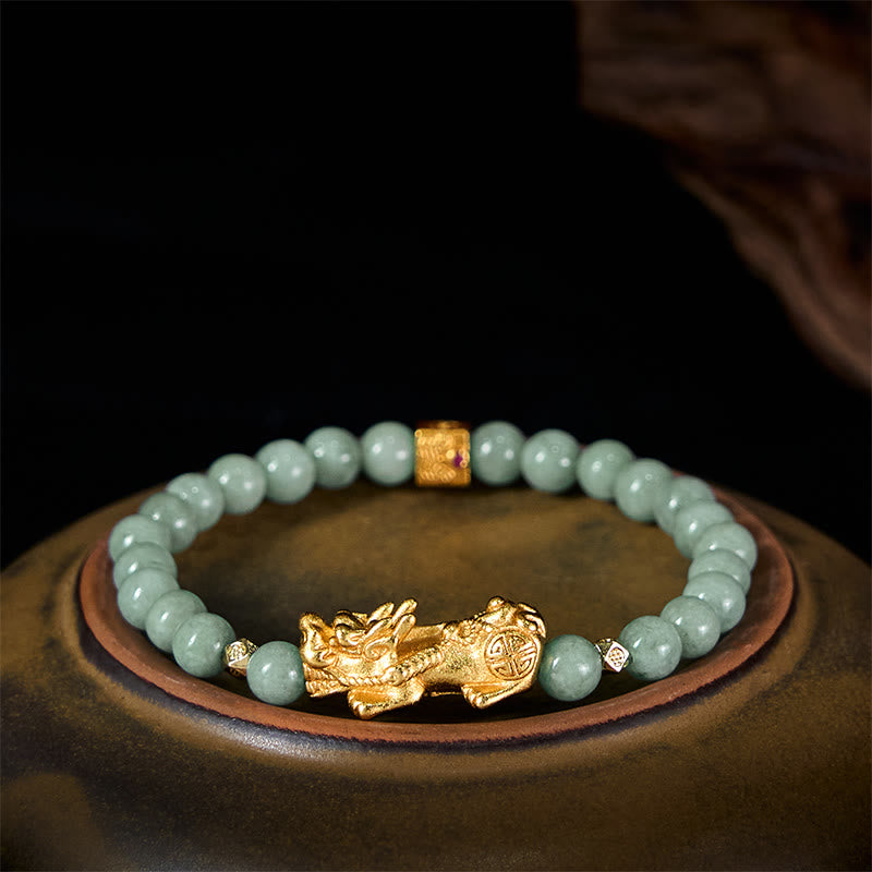 Buddha Stones Golden Pi Xiu Charm Jade Luck Prosperity Beaded Bracelet - 6mm Jade(Wrist Circumference: 14-16 cm) - image 9