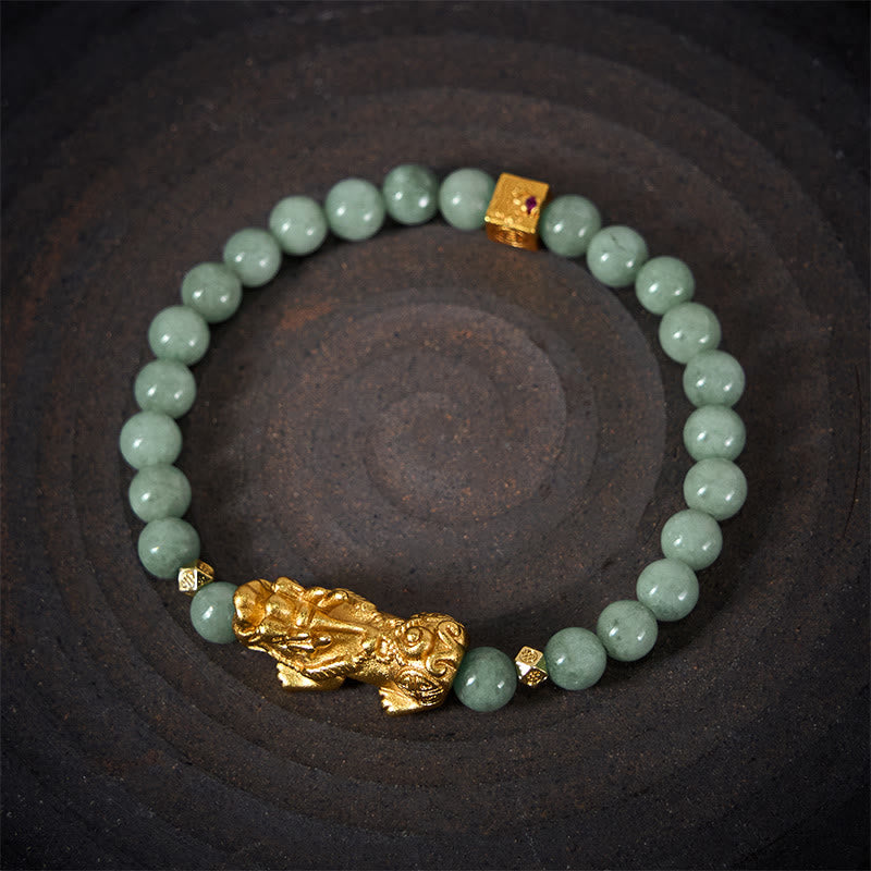Buddha Stones Golden Pi Xiu Charm Jade Luck Prosperity Beaded Bracelet - image 11