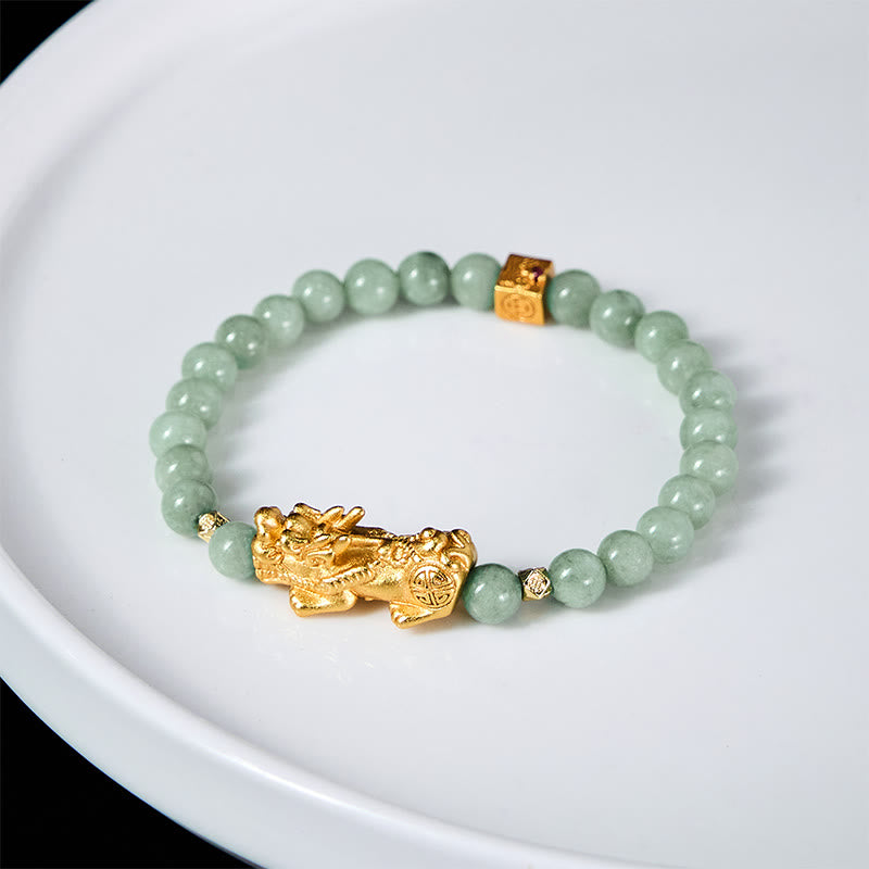 Buddha Stones Golden Pi Xiu Charm Jade Luck Prosperity Beaded Bracelet - image 12