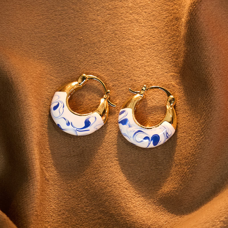 Buddha Stones Copper Plated 18k Gold Enamel Glaze Healing Luck U-shaped Earrings - image 4