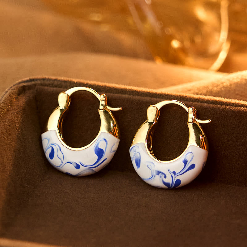 Buddha Stones Copper Plated 18k Gold Enamel Glaze Healing Luck U-shaped Earrings - Copper & Enamel Glaze(Copper Posts) - image 0