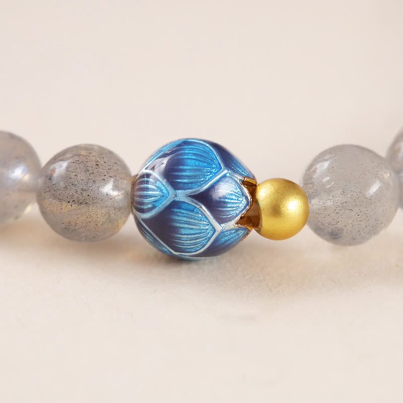 Buddha Stones Natural Moonstone Lotus Love Charming Bracelet - image 9