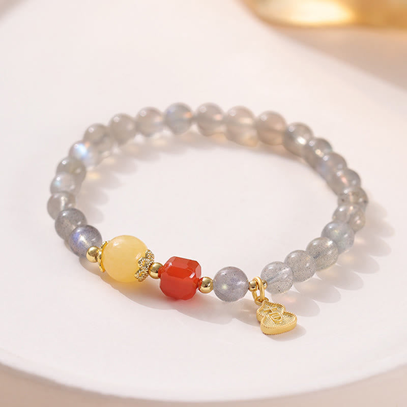 Buddha Stones Natural Moonstone Lotus Love Charming Bracelet - Moonstone & South Red Agate(Wrist Circumference: 15-16cm) - image 10