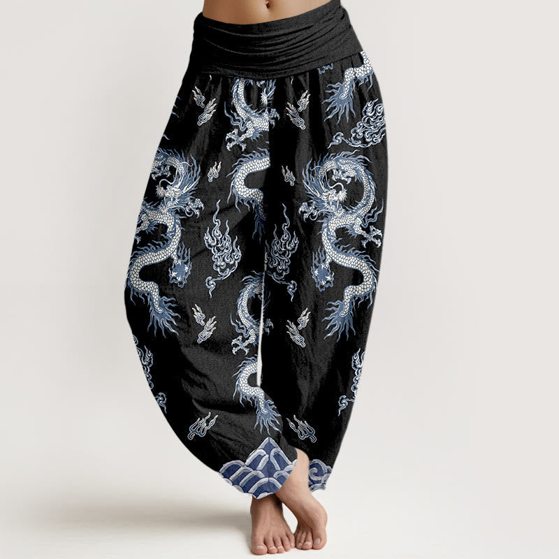 Buddha Stones Pure Cotton Dragon And Cloud Pattern Women's Elastic Waist Harem Pants - Black - US16,UK/AU20,EU48 (3XL) - image 5