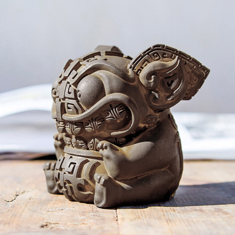 Buddha Stones Handmade Gold Swallowing Beast Iron Powder Rust Cast Resin Statue Home Decoration - image 6