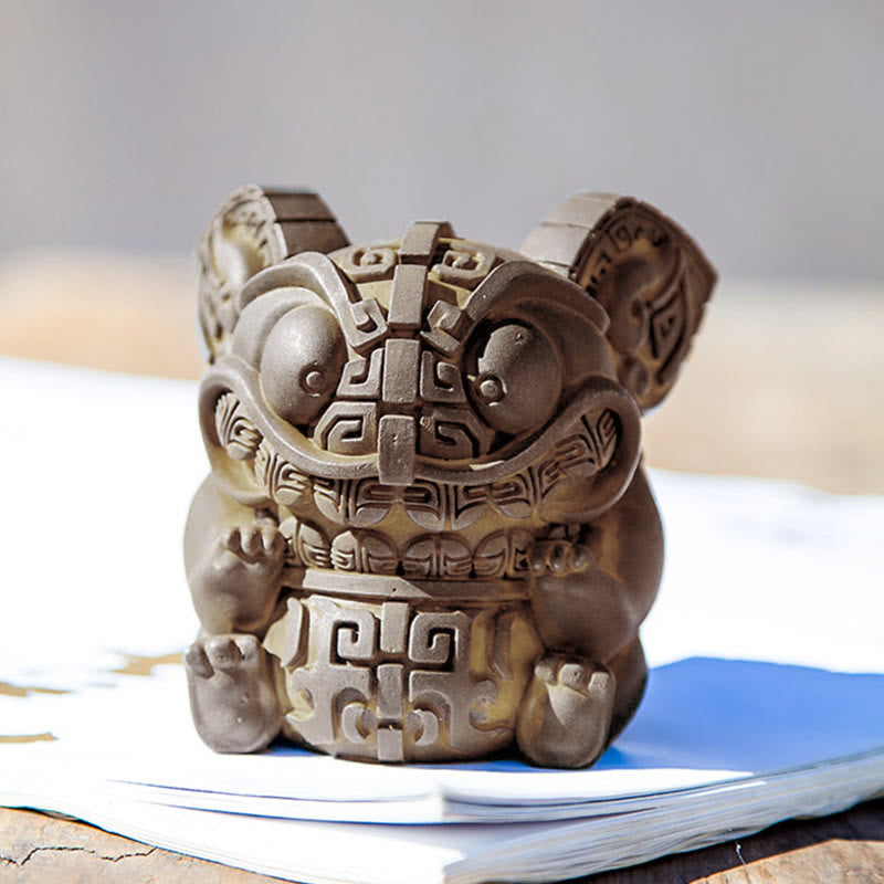 Buddha Stones Handmade Gold Swallowing Beast Iron Powder Rust Cast Resin Statue Home Decoration - image 7