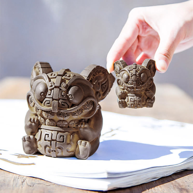 Buddha Stones Handmade Gold Swallowing Beast Iron Powder Rust Cast Resin Statue Home Decoration - image 11