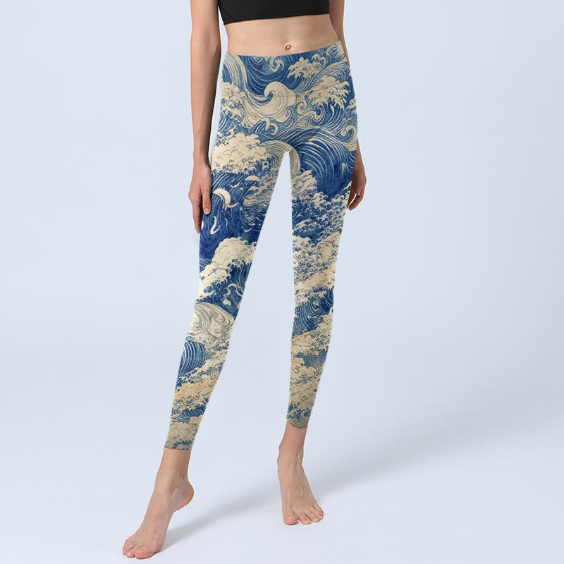 Buddha Stones Ocean Waves Pattern Print Gym Leggings Women's Yoga Pants - image 5