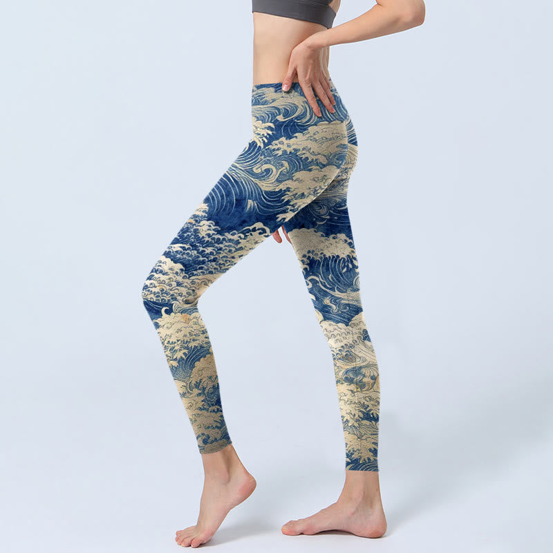 Buddha Stones Ocean Waves Pattern Print Gym Leggings Women's Yoga Pants - image 2