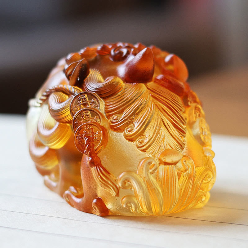 Buddha Stones Handmade Liuli Crystal Gold Swallowing PiXiu Art Piece Home Decoration - image 4