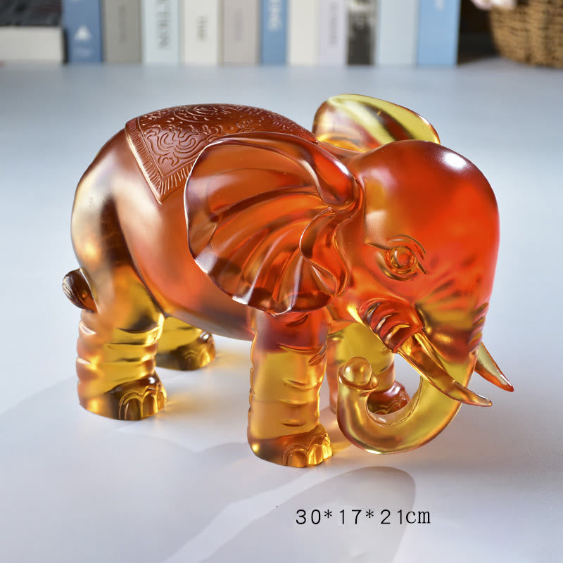 Buddha Stones Yellow Liuli Crystal Elephant Trunk Up Down Design Strength Home Decoration - Extra Large Elephant(Trunk Down) 30*17*21 cm - image 17
