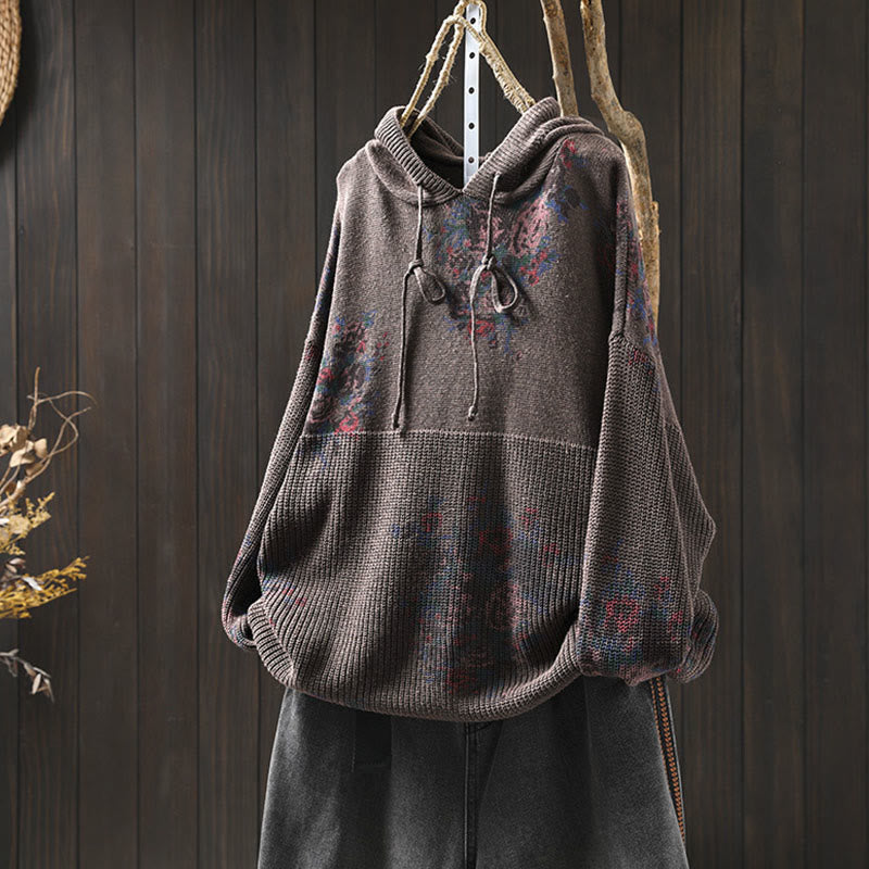 Buddha Stones Women's Knitted Floral Long Sleeve Hooded Sweater - SaddleBrown - US4-6,UK/AU8-10,EU36-38 (F) - image 22