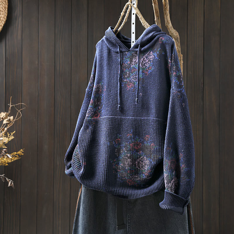 Buddha Stones Women's Knitted Floral Long Sleeve Hooded Sweater - DarkBlue - US4-6,UK/AU8-10,EU36-38 (F) - image 20