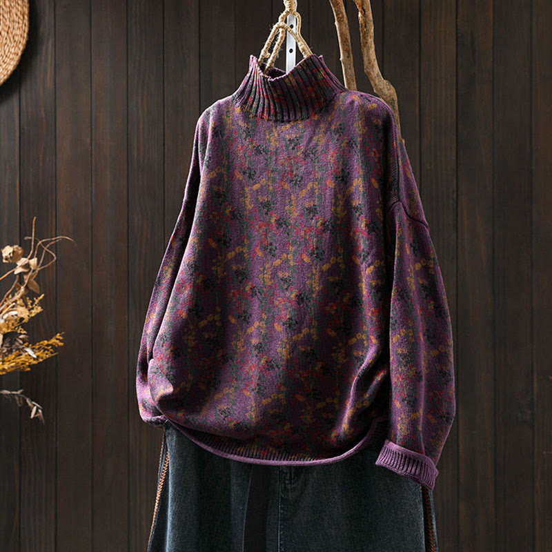 Buddha Stones Knitted Plant Pattern Long Sleeve Mock Neck Women's Cotton Sweater - DarkMagenta - US4-6,UK/AU8-10,EU36-38 (F) - image 6