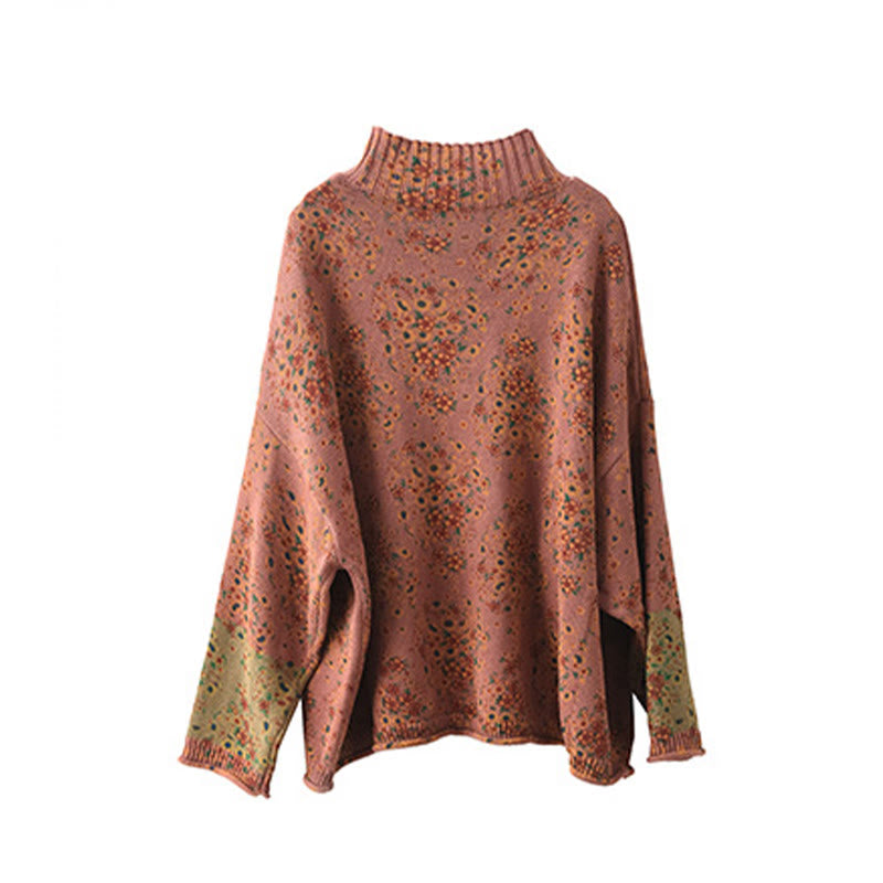 Buddha Stones Fall Printing Floral Long Sleeve Mock Neck Women's Knitted Cotton Sweater - image 9
