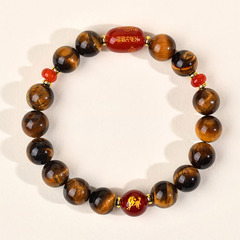Buddha Stones 12 Chinese Zodiac Natural Tiger Eye Red Agate Protection Bracelet - 10mm(Wrist Circumference 16-17cm) - Horse - image 26