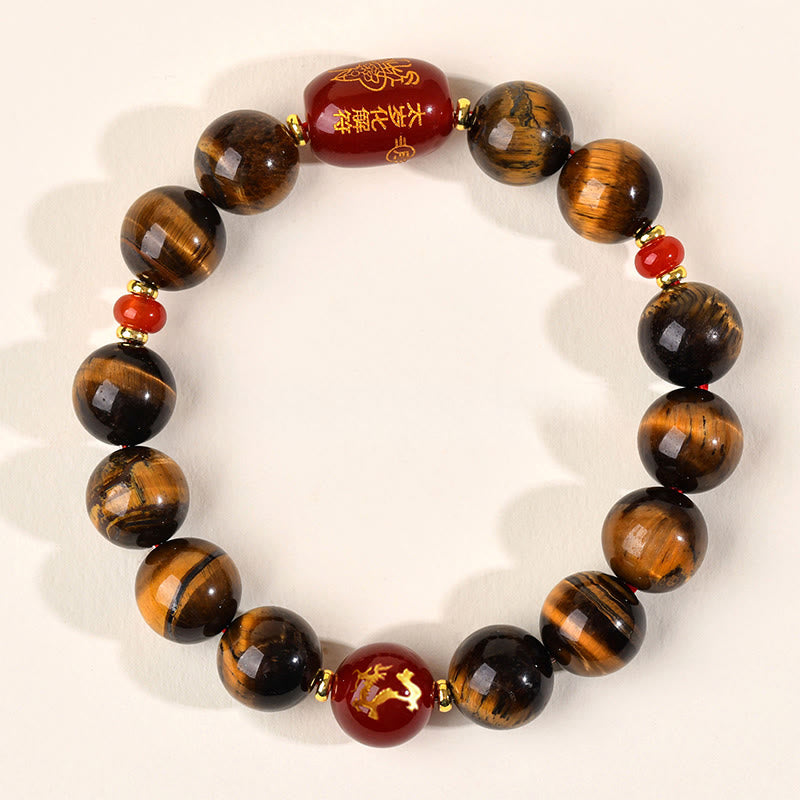 Buddha Stones 12 Chinese Zodiac Natural Tiger Eye Red Agate Protection Bracelet - 12mm(Wrist Circumference 17-18cm) - Dragon - image 37