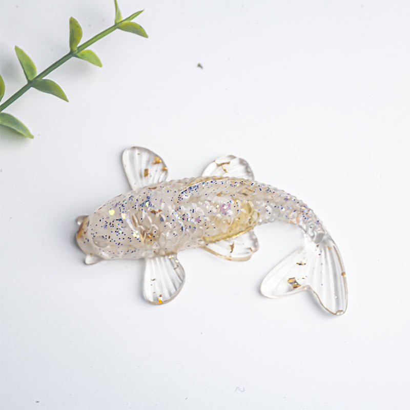 Buddha Stones Koi Fish Crystal Chip Epoxy Resin Luck Decoration - White Turquoise(60*40*20mm) - image 18