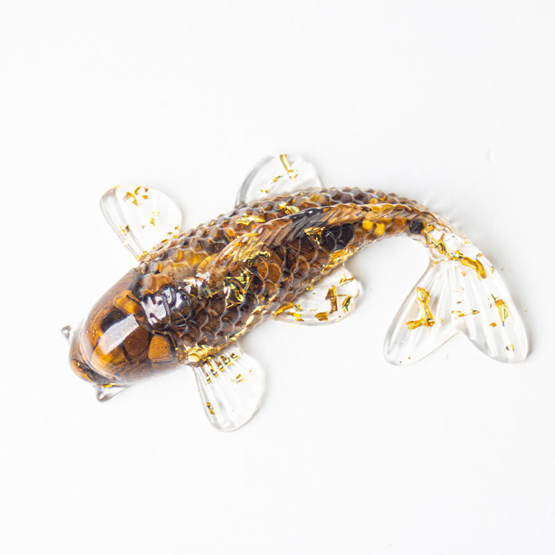 Buddha Stones Koi Fish Crystal Chip Epoxy Resin Luck Decoration - Tiger Eye(60*40*20mm) - image 8