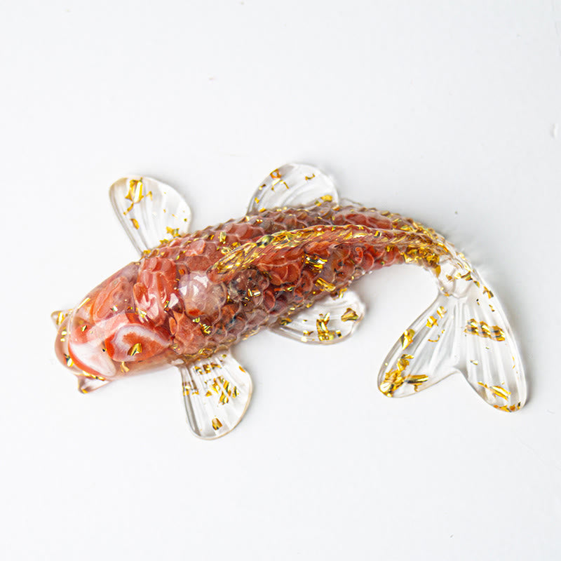 Buddha Stones Koi Fish Crystal Chip Epoxy Resin Luck Decoration - Red Agate (60*40*20mm) - image 24