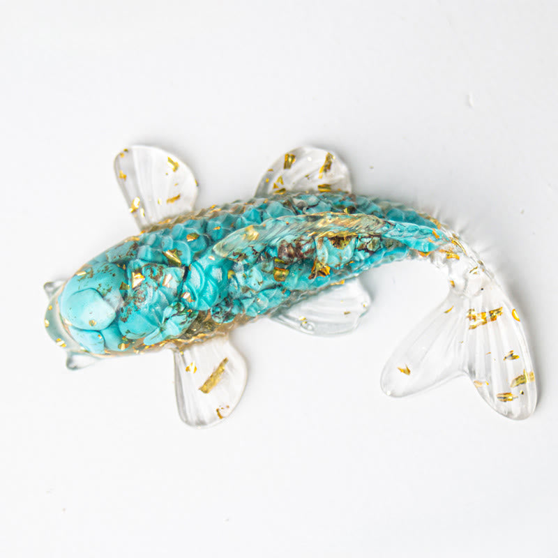 Buddha Stones Koi Fish Crystal Chip Epoxy Resin Luck Decoration - Turquoise(60*40*20mm) - image 20
