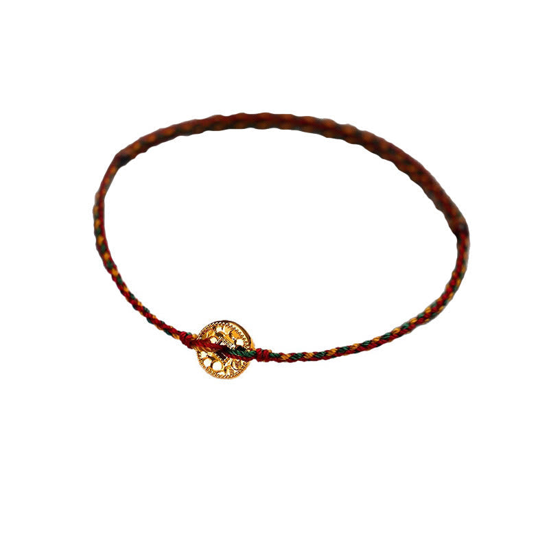 Buddha Stones Handmade Copper Coins Charm Connection Braided String Adjustable Bracelet Anklet - image 8