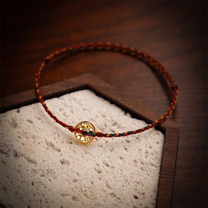 Buddha Stones Handmade Copper Coins Charm Connection Braided String Adjustable Bracelet Anklet - Multicolored Anklet - image 0