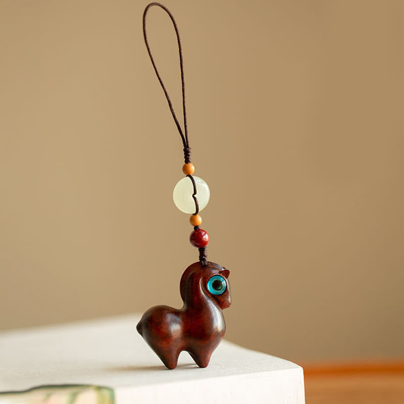 Buddha Stones Year of the Horse Small Leaf Red Sandalwood Green Sandalwood Ebony Wood Calm Key Chain - Small Leaf Red Sandalwood - Regular Rope - image 6