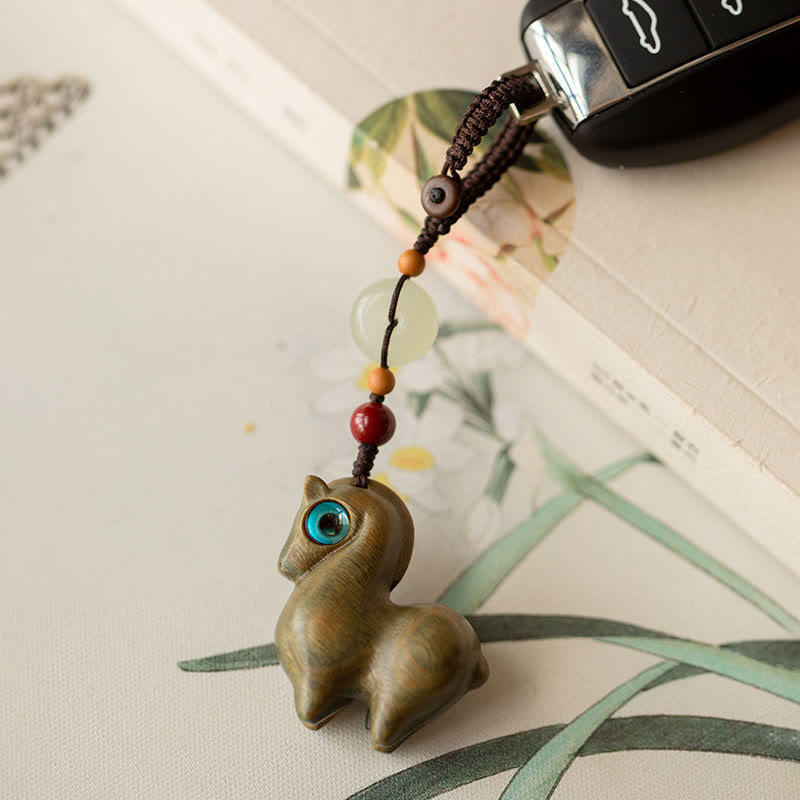 Buddha Stones Year of the Horse Small Leaf Red Sandalwood Green Sandalwood Ebony Wood Calm Key Chain - image 9