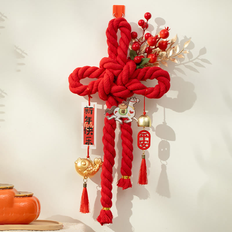 Buddha Stones Year of the Horse Dancing Lion Fu Character Chinese Knotting Fortune Decoration - Horse Medium Size 20*40 cm - image 5