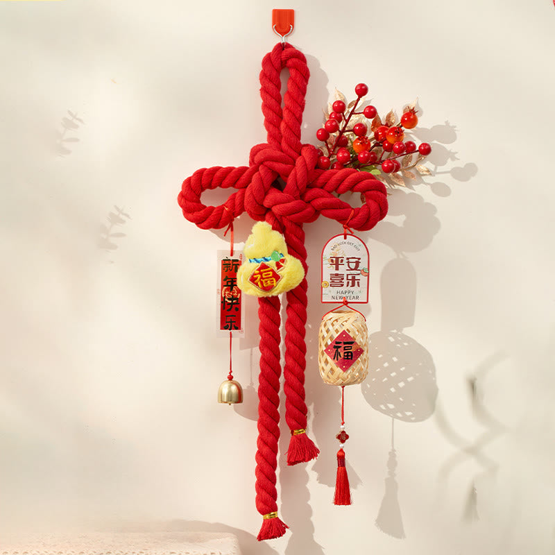 Buddha Stones Year of the Horse Dancing Lion Fu Character Chinese Knotting Fortune Decoration - Gourd Bell Large Size 23*55 cm - image 13