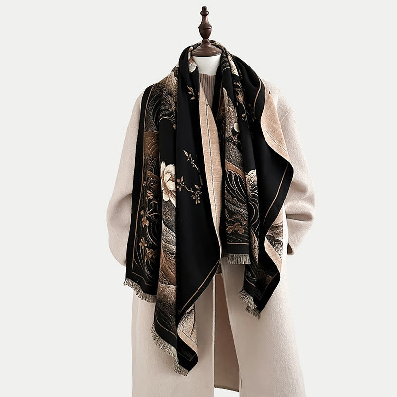 Buddha Stones Fall Lotus Flowers Ocean Waves Pattern Soft Scarf Tassel Shawl - image 3