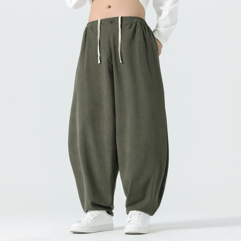 Buddha Stones Fall Solid Color Corduroy Men's Harem Pants With Pockets - DarkSeaGreen - US/UK/AU46,EU56 (5XL) - image 0