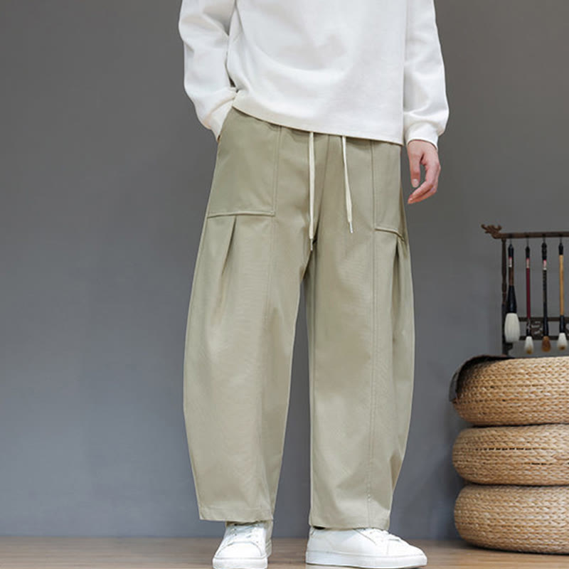 Buddha Stones Fall Pure Color Cotton Men's Cropped Harem Pants With Pockets - DarkKhaki - US/UK/AU46,EU56 (5XL) - image 0