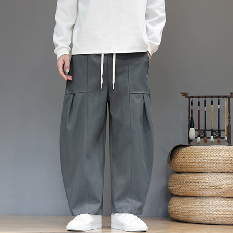 Buddha Stones Fall Pure Color Cotton Men's Cropped Harem Pants With Pockets - Gray - US/UK/AU46,EU56 (5XL) - image 9