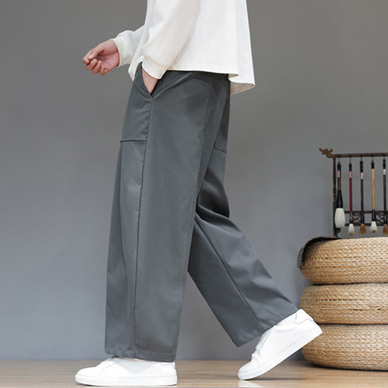 Buddha Stones Fall Pure Color Cotton Men's Cropped Harem Pants With Pockets - image 15