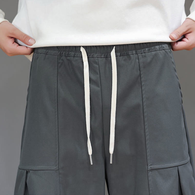 Buddha Stones Fall Pure Color Cotton Men's Cropped Harem Pants With Pockets - image 18