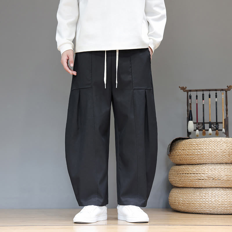Buddha Stones Fall Pure Color Cotton Men's Cropped Harem Pants With Pockets - Black - US/UK/AU46,EU56 (5XL) - image 22