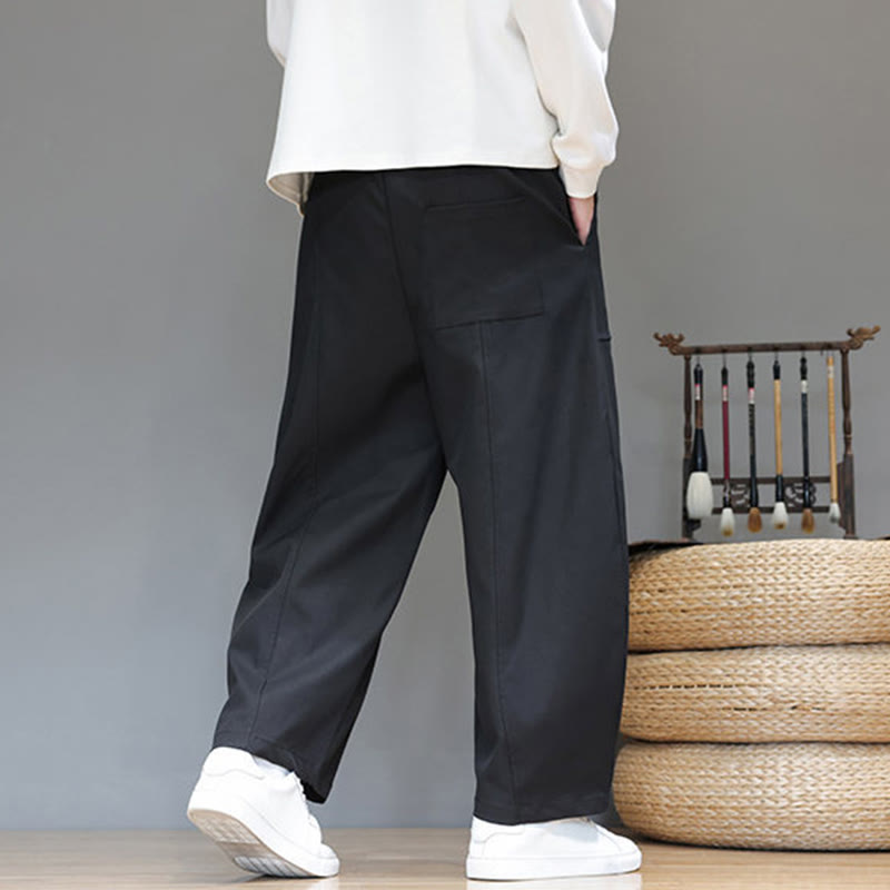 Buddha Stones Fall Pure Color Cotton Men's Cropped Harem Pants With Pockets - image 25