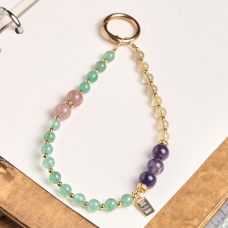 Buddha Stones Green Strawberry Quartz Citrine Queen Charm Calm Key Chain Phone Hanging Decoration - Green Strawberry Quartz(Love ♥ Gratitude) - image 0