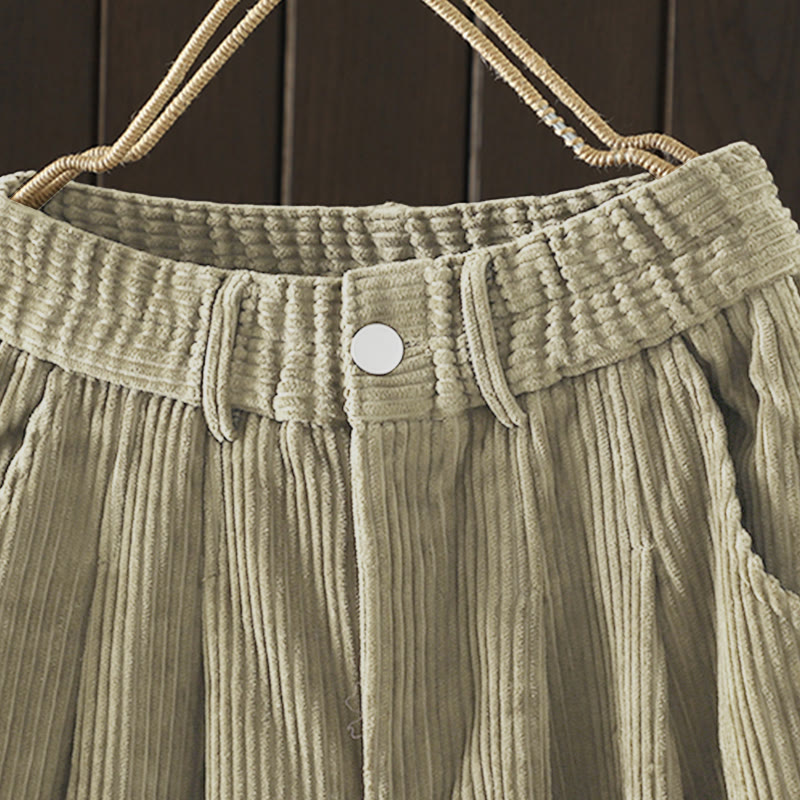 Buddha Stones Women's Winter Plain Corduroy High Waist Fleece-Lined Harem Pants With Pockets - image 20
