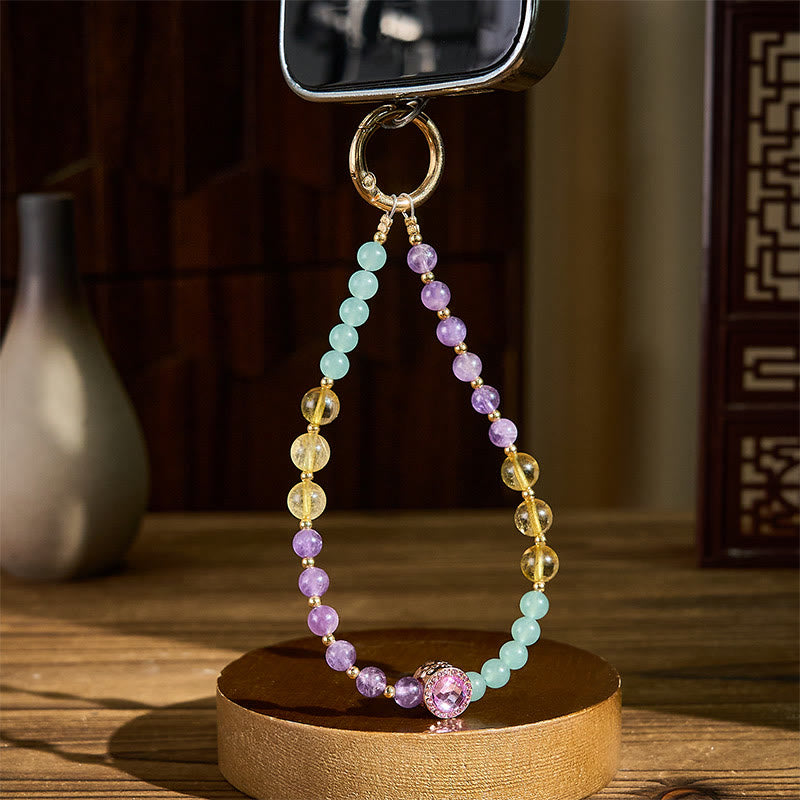 Buddha Stones Amethyst Green Aventurine Spiritual Awareness Key Chain Phone Hanging Decoration - image 2