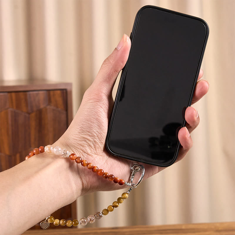 Buddha Stones Golden Tiger Eye Red Tiger Eye Heart Charm Strength Key Chain Phone Hanging Decoration - image 5