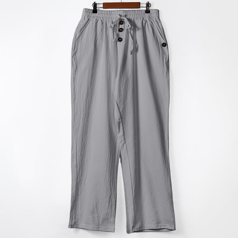 Buddha Stones Solid Color Buttons Drawstring Men's Cotton Pants With Pockets - DarkGray - US/UK/AU46,EU56 (3XL) - image 14