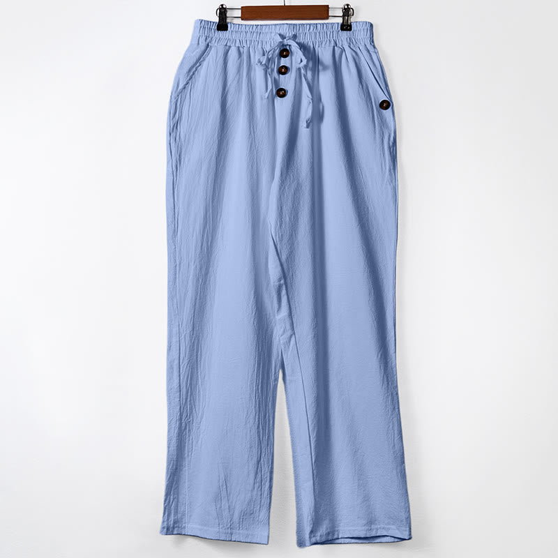 Buddha Stones Solid Color Buttons Drawstring Men's Cotton Pants With Pockets - LightSkyBlue - US/UK/AU46,EU56 (3XL) - image 26