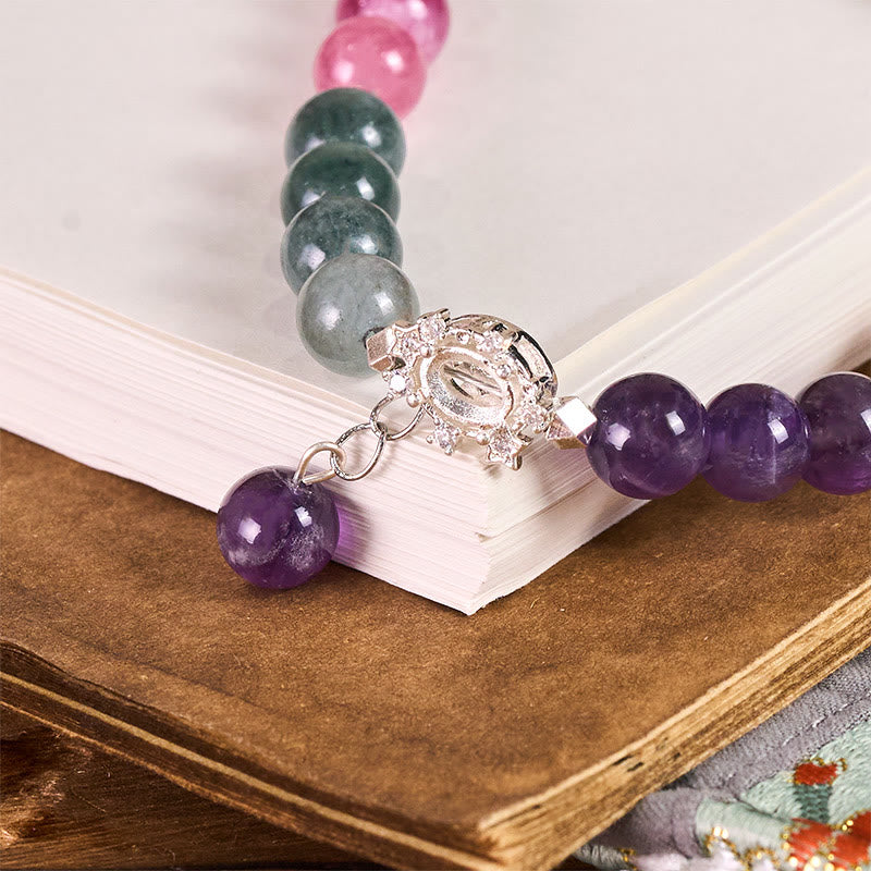 Buddha Stones 8mm Natural Amethyst Balance Beaded Key Chain Phone Hanging Decoration - image 1