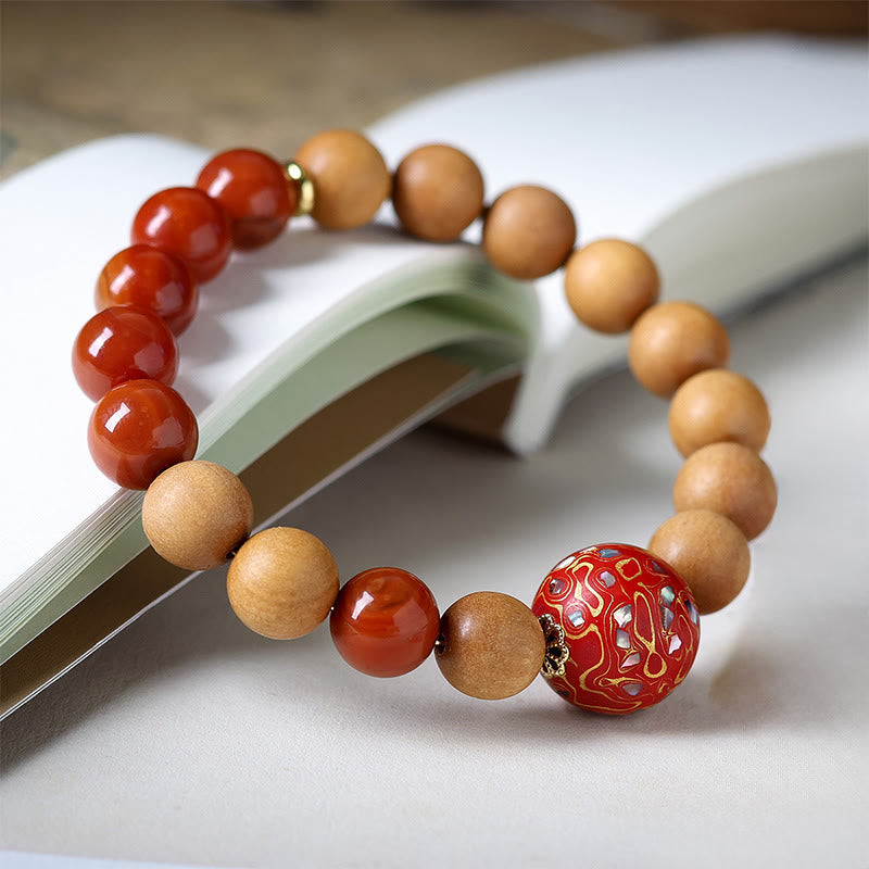 Buddha Stones Lacquer Craft Bead Sandalwood South Red Agated Protection Bracelet - image 3